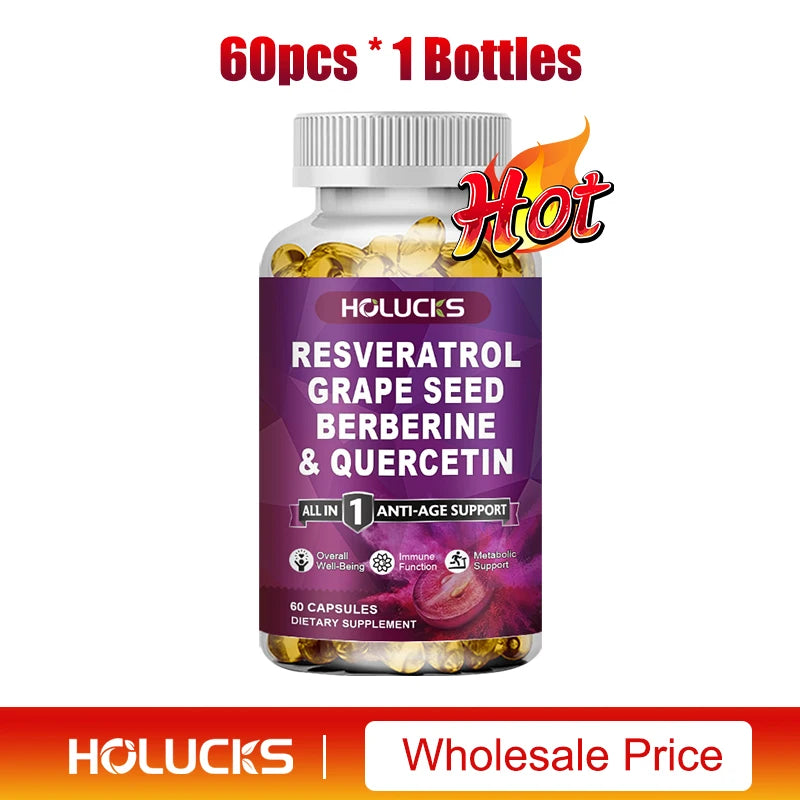 HOLUCKS Resveratrol Supplement, Boost NAD+ level, Anti-Aging, Immune Support, Improve Metabolic, Promote Overall Wellness
