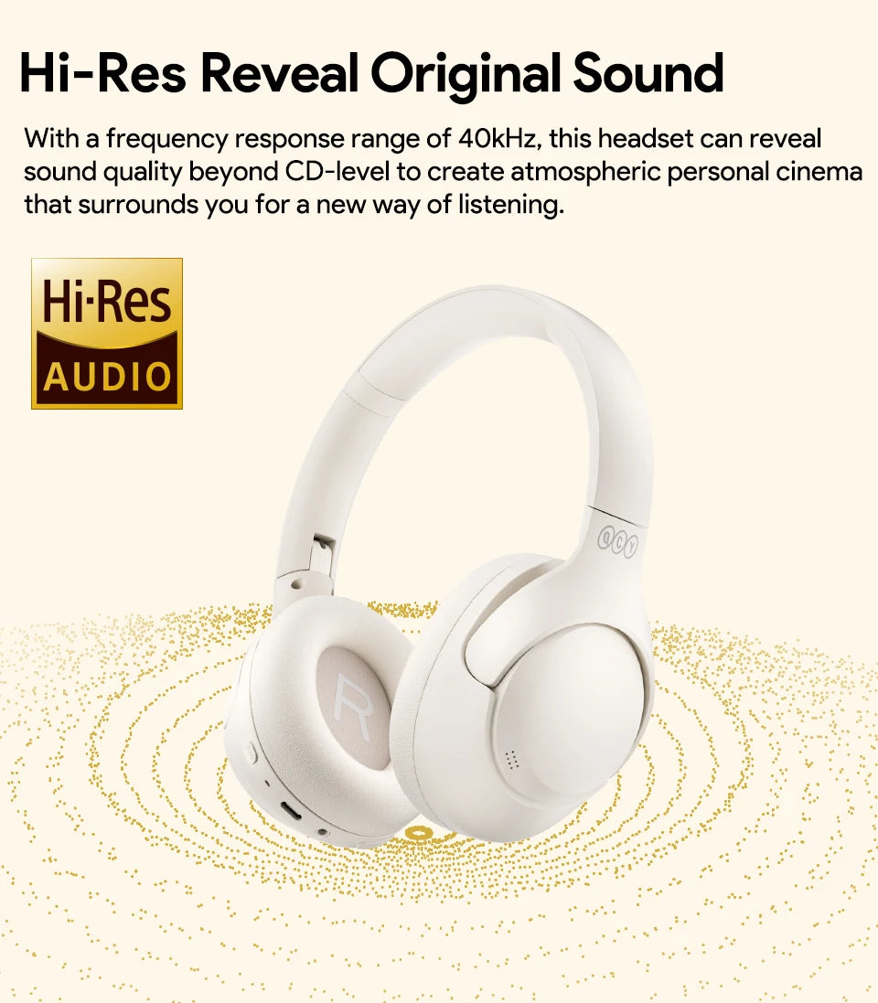 QCY H3 ANC 43dB Active Noise Cancellation Headphones Hi-Res Audio Wireless Earphones Bluetooth 5.4 Over the Ear Headsets 60Hrs