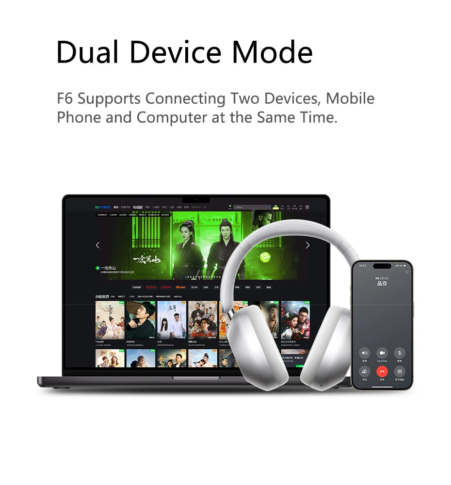Picun F6 Active Noise Cancelling Wireless Headphones Head Tracking 3D Audio 40mm Hi-Res ANC Bluetooth Headset HIFI APP Control