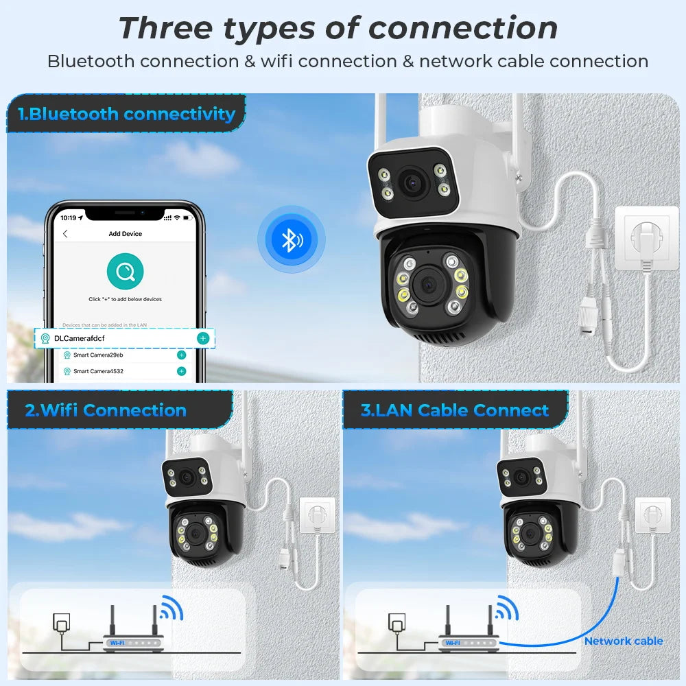 8MP 4K iCSee Wifi Camera Outdoor Dual lens Dual Screen Ai Human Detection Auto tracking Security Protection IP Wifi Surveillance