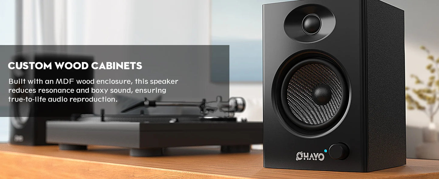 OHAYO Active Bluetooth 5.3 Bookshelf Speakers, 60W MDF Wooden Speaker Unit , 2.0 Computer PC Monitor Gaming Speakers,RCA/AUX/USB
