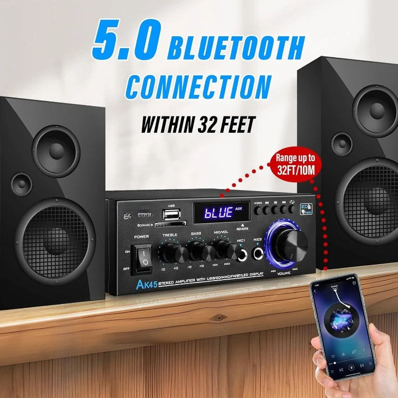 AK45 Stereo Audio Amplifier,Rated Power 40W Home 2 Channel Wireless Bluetooth 5.0 Power Amplifier System, Home Amplifiers