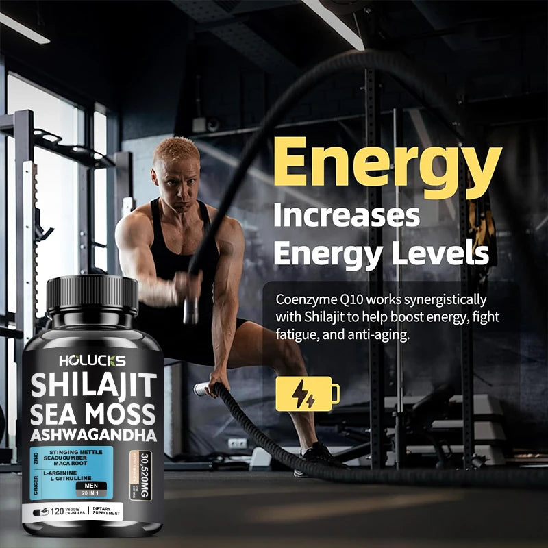Sea Moss Shilajit Ashwagandha Capsules, Natural Herbal Supplement for Energy, Immune Support, Vitality & Daily Wellness for Men