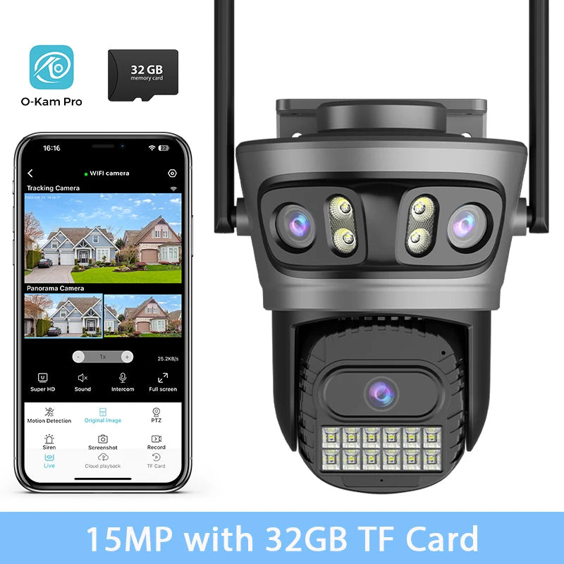 BESDER 15MP Wifi Camera Outdoor Auto Tracking Multi Screens 5X Digital Zoom PTZ Security Protection CCTV Surveillance O-Kam Pro