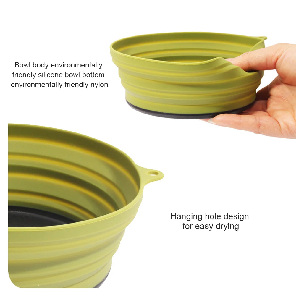 Portable Folding Pot Lunch Box Camping Pot Set with 2 Foldable Bowls Silicone Cooking Food Container Outdoor Camping Tableware