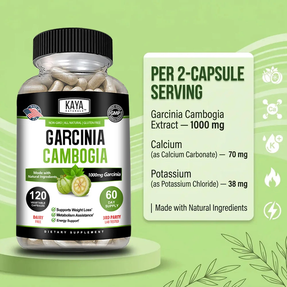 Garcinia Cambogia 120 Veggie Caps (Vegetarian, Natural, Non-GMO & Gluten Free) Wellness Support Supplement for Women & Men