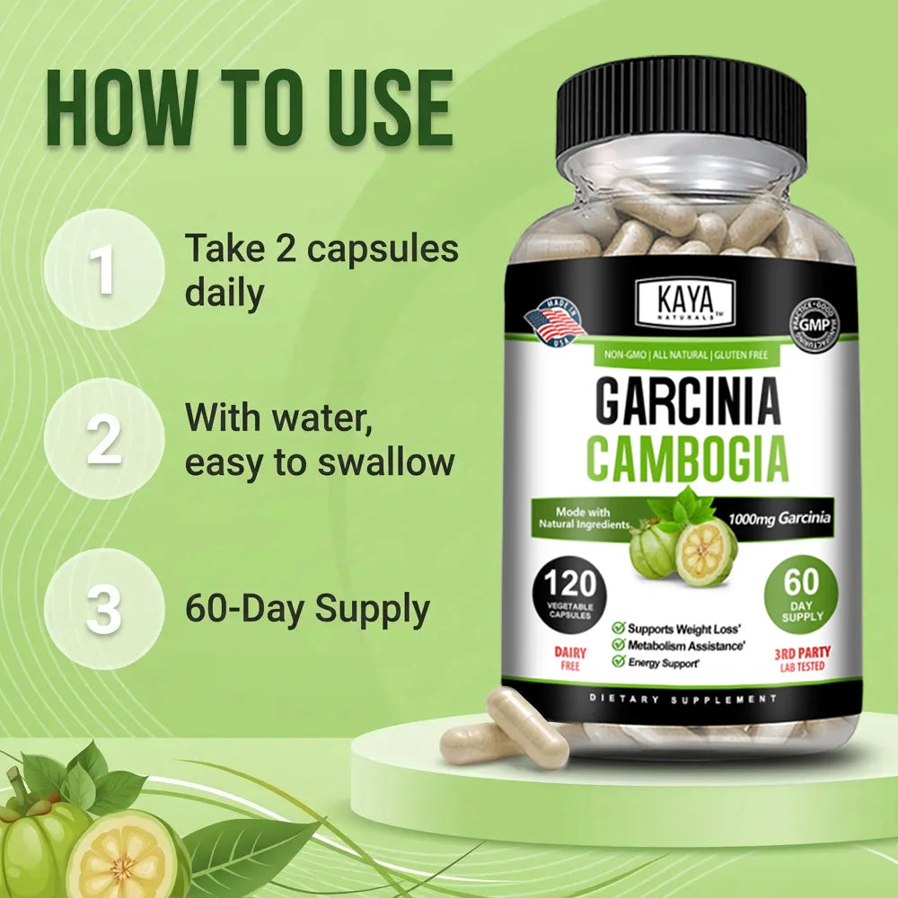 Garcinia Cambogia 120 Veggie Caps (Vegetarian, Natural, Non-GMO & Gluten Free) Wellness Support Supplement for Women & Men