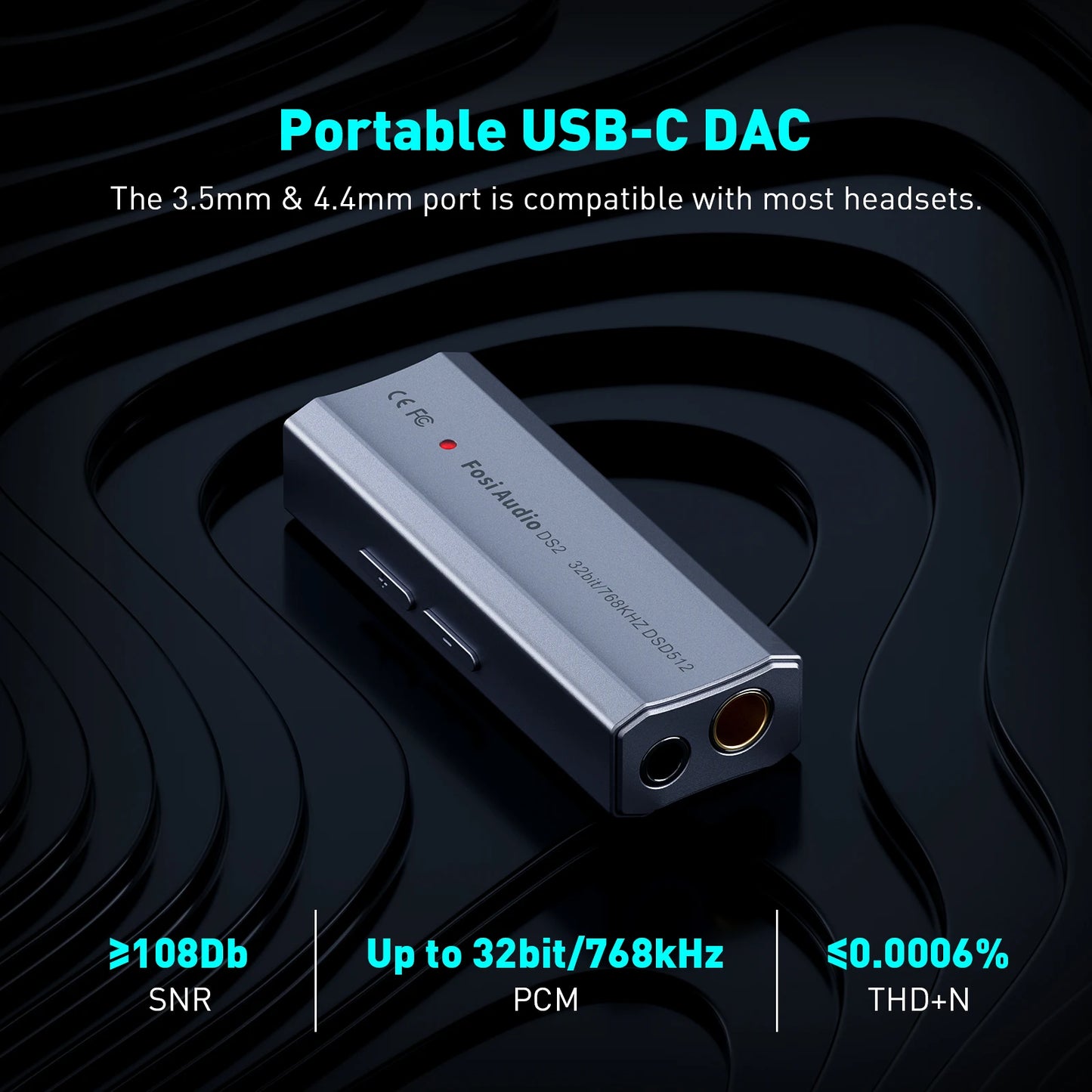 Fosi Audio DS2 DS512 HiFi DAC Headphone Amplifier Mini Audio USB DAC Amp Support 32bit/768kHz with 3.5MM & 4.4MM Dual Outputs