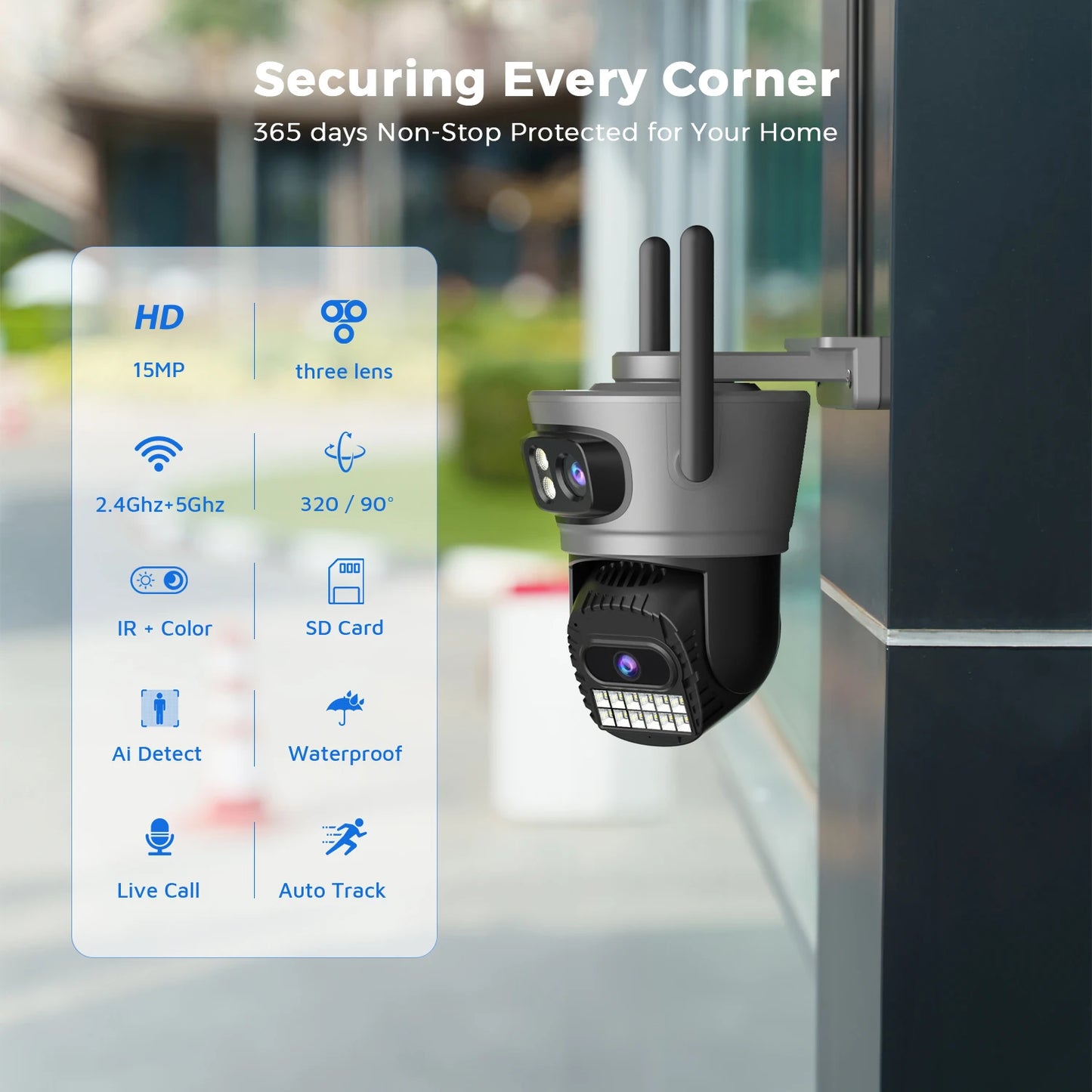 BESDER 15MP Wifi Camera Outdoor Auto Tracking Multi Screens 5X Digital Zoom PTZ Security Protection CCTV Surveillance O-Kam Pro