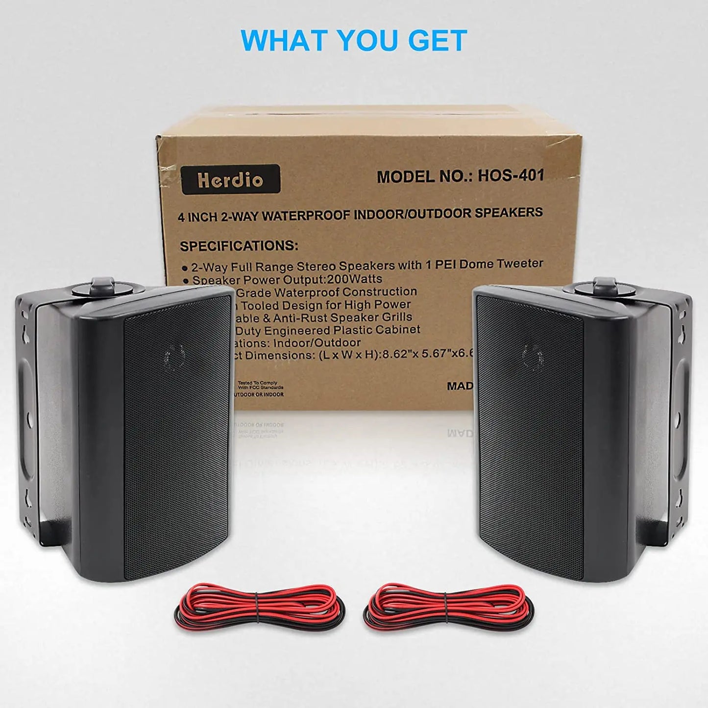 Herdio 2PCS 4'' 200W Passive Wired Outdoor Speakers With Powerful Bass Expansive Stereo Sound Coverage All-Weather Durability