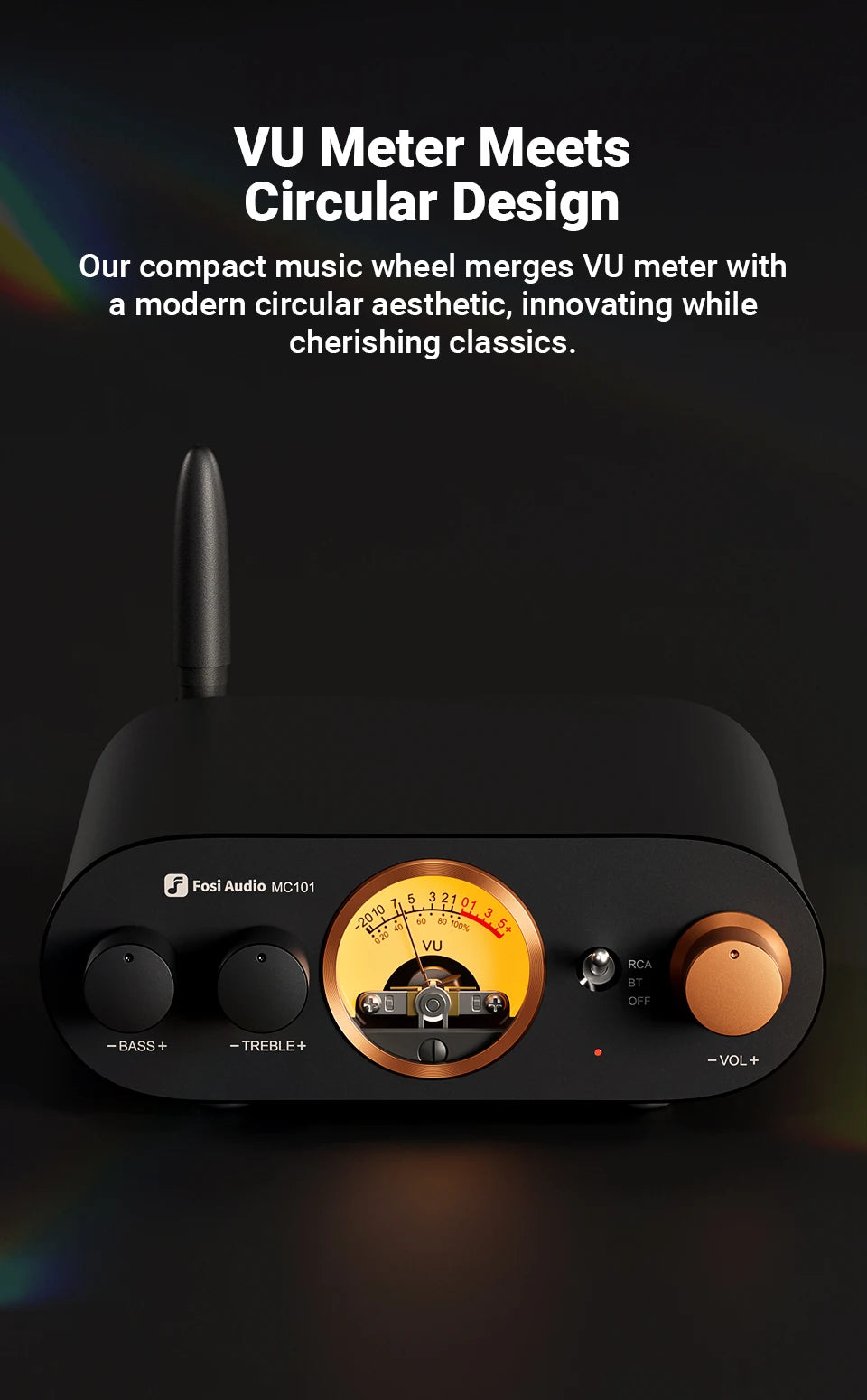 Fosi Audio MC101 Bluetooth Stereo Amplifier Home Audio Mini Amp with VU Meter 2 Channel HiFi Receiver for Passive Speaker