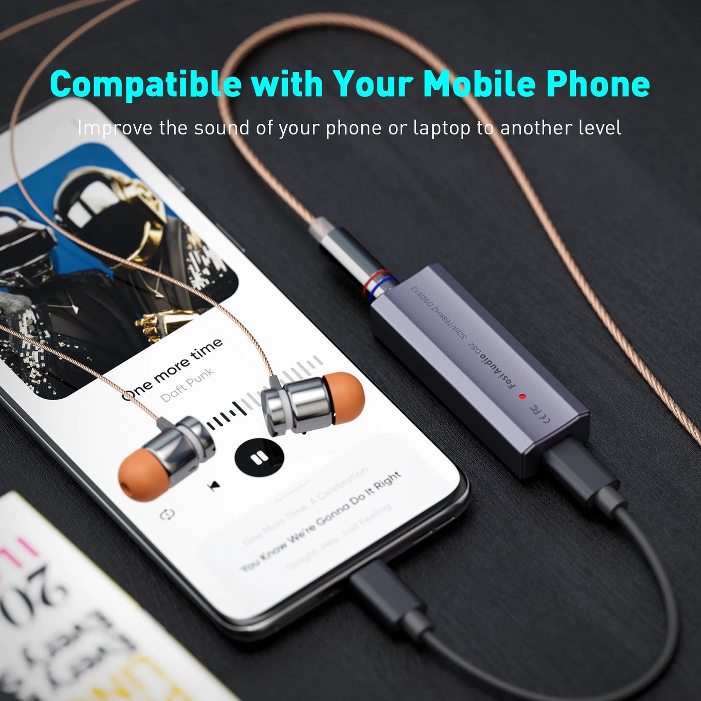 Fosi Audio DS2 DS512 HiFi DAC Headphone Amplifier Mini Audio USB DAC Amp Support 32bit/768kHz with 3.5MM & 4.4MM Dual Outputs