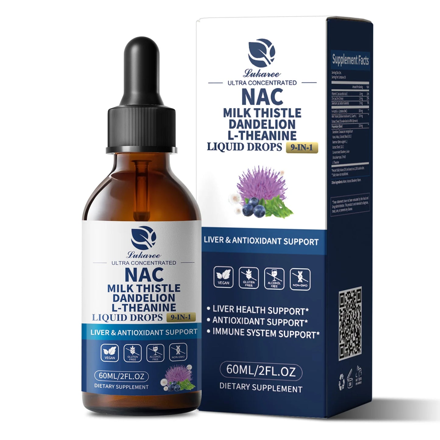 Lukaree Ultra-Concentrated 500mg NAC Drop Milk Thistle for Liver& Lung Health,Antioxidants,Brain Wellness & Immune Support