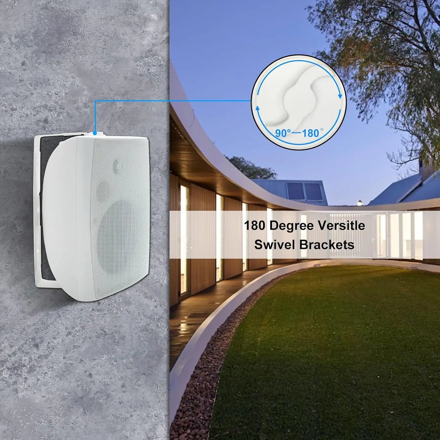 Herdio 400W 6.5‘’ Passive Outdoor Speakers Wired Waterproof 2 Way Wall Mounted Speakers With Powerful Bass For Patio Home 2PCS