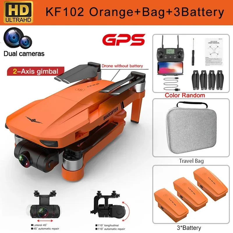 KF102 4K GPS Drone Dual HD Camera 2-Axis Gimbal WIFI FPV Foldable Quadcopter Aerial Photography Perfect Gift for Enthusiasts