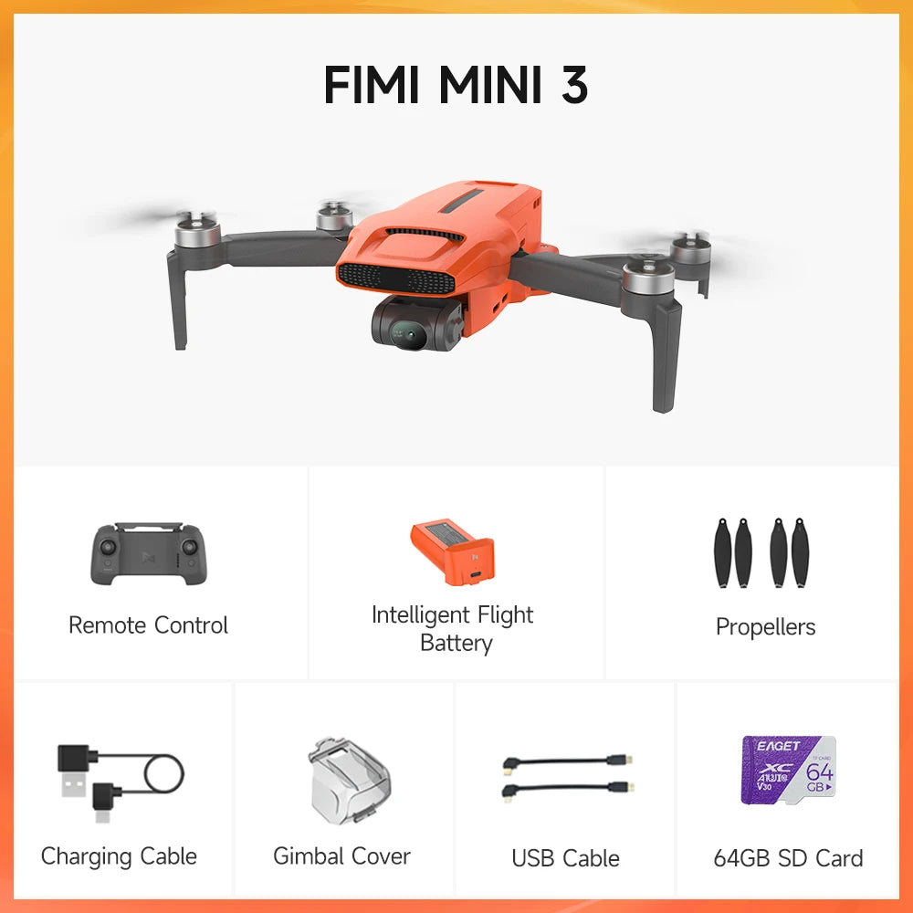 FIMI MINI 3 245g With 4K Camera HDR Video 3-axis Mechanical Gimbal 9KM flight range GPS Foldable RC Drone Quadcopter RTF