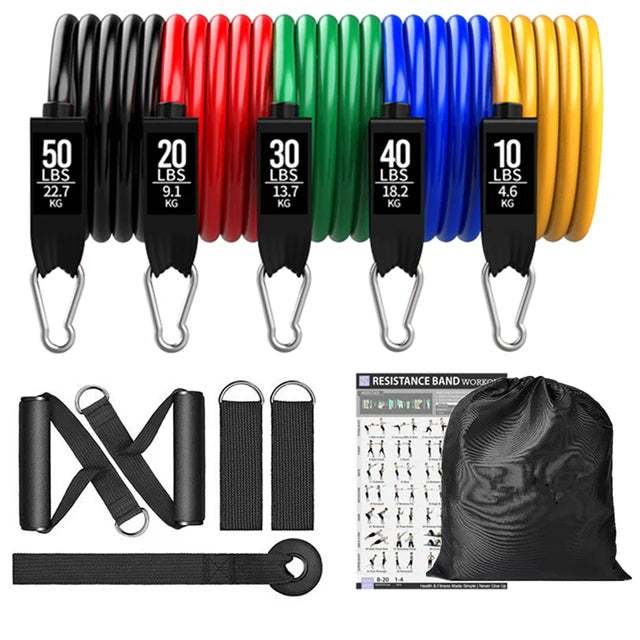 300lb Fitness Booty Resistance Elastic Band Workout for Training Home Exercise Sport Gym Dumbbell Harness Set Expander Equipment