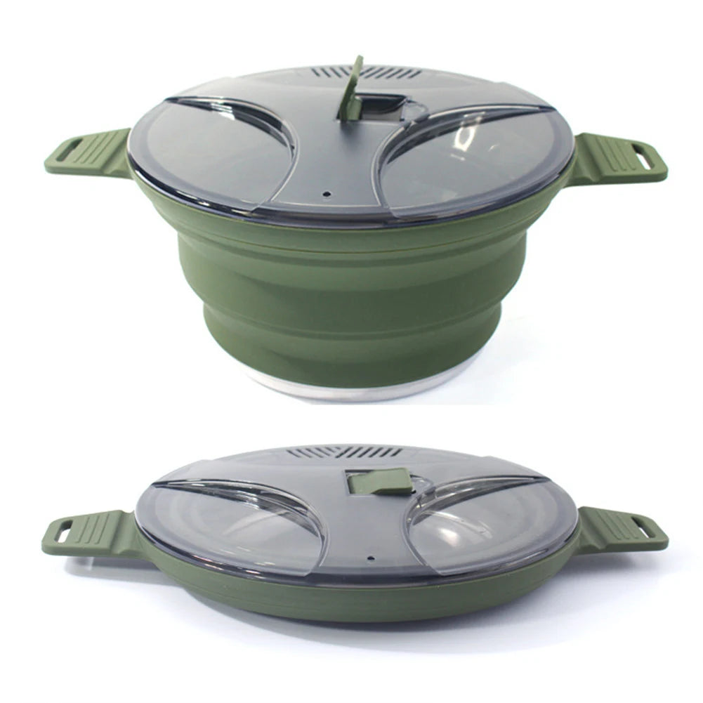 Portable Folding Pot Lunch Box Camping Pot Set with 2 Foldable Bowls Silicone Cooking Food Container Outdoor Camping Tableware