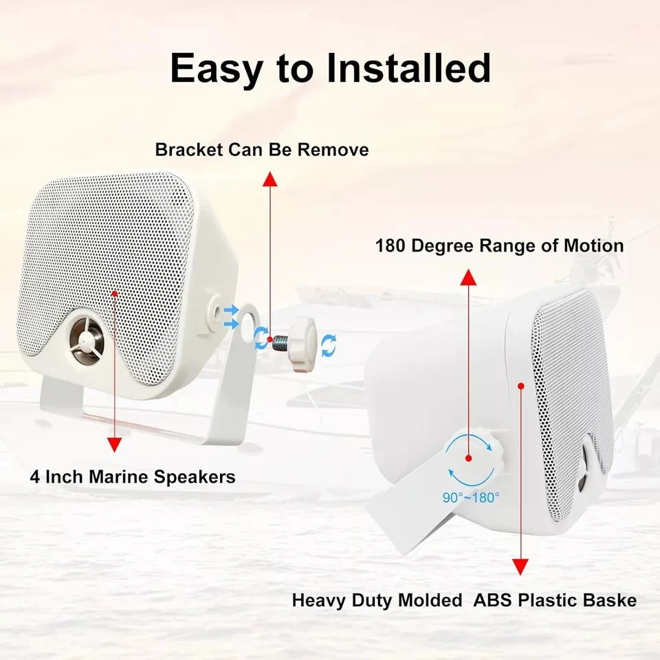 Herdio 2PCS 4‘' 100W Heavy Duty Boat Marine Box Outdoor Speakers Surface Mounted For Skid Steer ATV UTV RZR Golf Cart Tractor