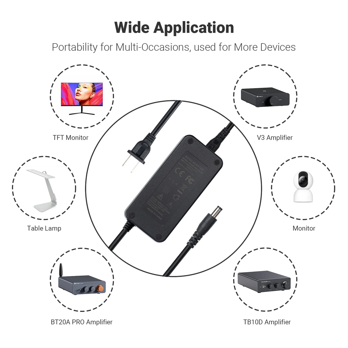 Fosi Audio 48V 5A/48V10A/36V 6A DC Power Supply Charger Home Theater Amplifier Power Adapter For Audio  Amplifier Input 100-240V