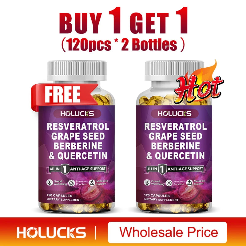 HOLUCKS Resveratrol Supplement, Boost NAD+ level, Anti-Aging, Immune Support, Improve Metabolic, Promote Overall Wellness