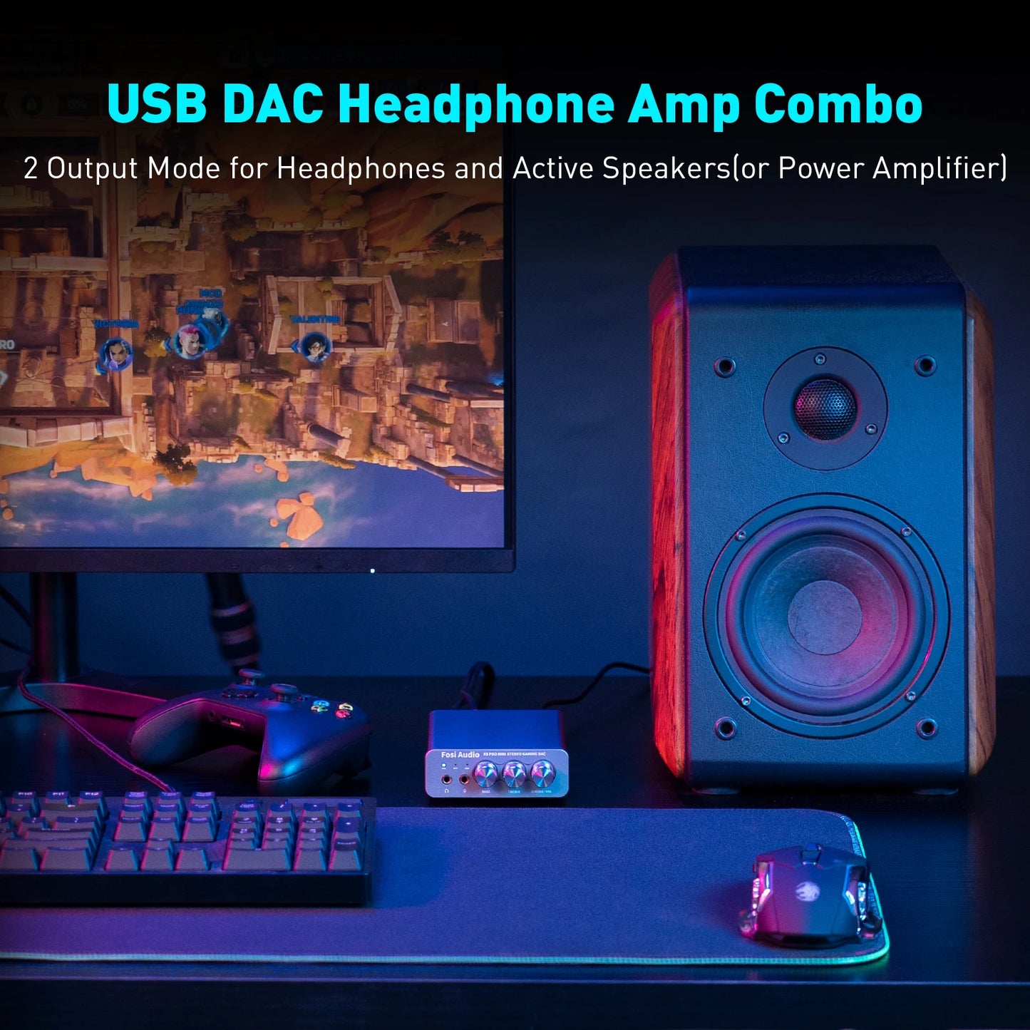 Fosi Audio K5 PRO Gaming USB DAC With Microphone Headphone Amplifier Desktop Mini Audio DAC Amp For PS5 PC