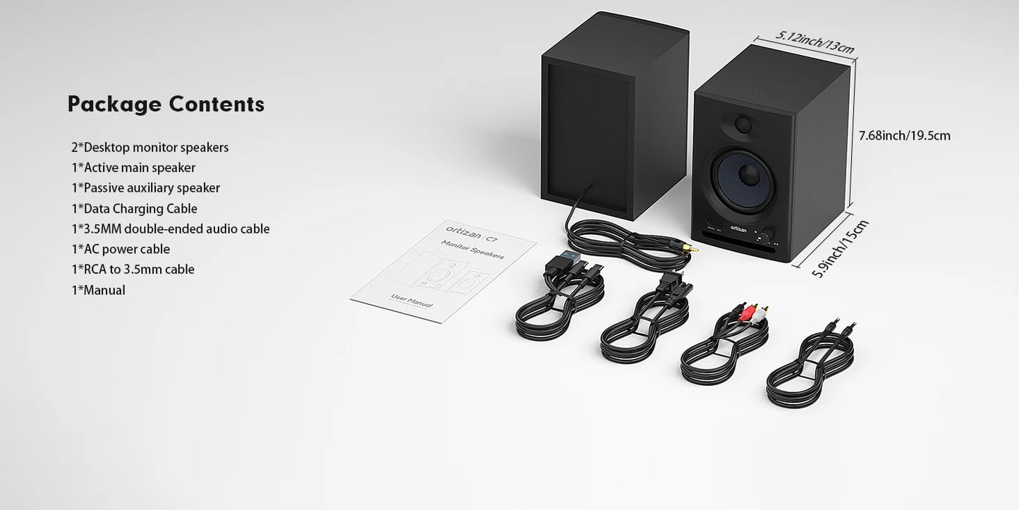 Ortizan C7 Dual-Mode 2.0 Studio Monitors, Active Monitor Speakers for Near Field Music Production, Bluetooth 5.3 Wireless
