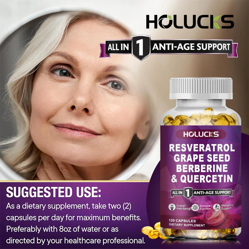 HOLUCKS Resveratrol Supplement, Boost NAD+ level, Anti-Aging, Immune Support, Improve Metabolic, Promote Overall Wellness
