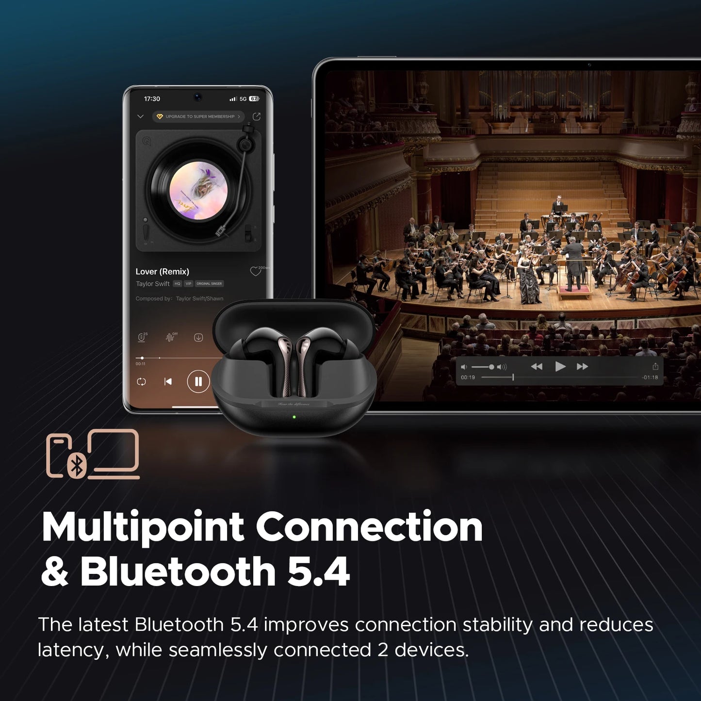 SoundPEATS Air5 Pro Wireless Earbuds Adaptive Hybrid ANC Bluetooth 5.4 Earphones aptX™ Lossless, LDAC LE Hi-Res Audio 6 Mics