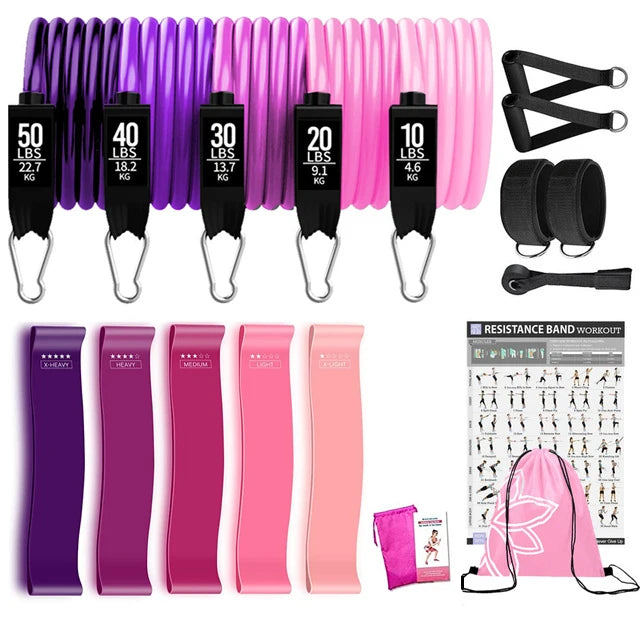 300lb Fitness Booty Resistance Elastic Band Workout for Training Home Exercise Sport Gym Dumbbell Harness Set Expander Equipment