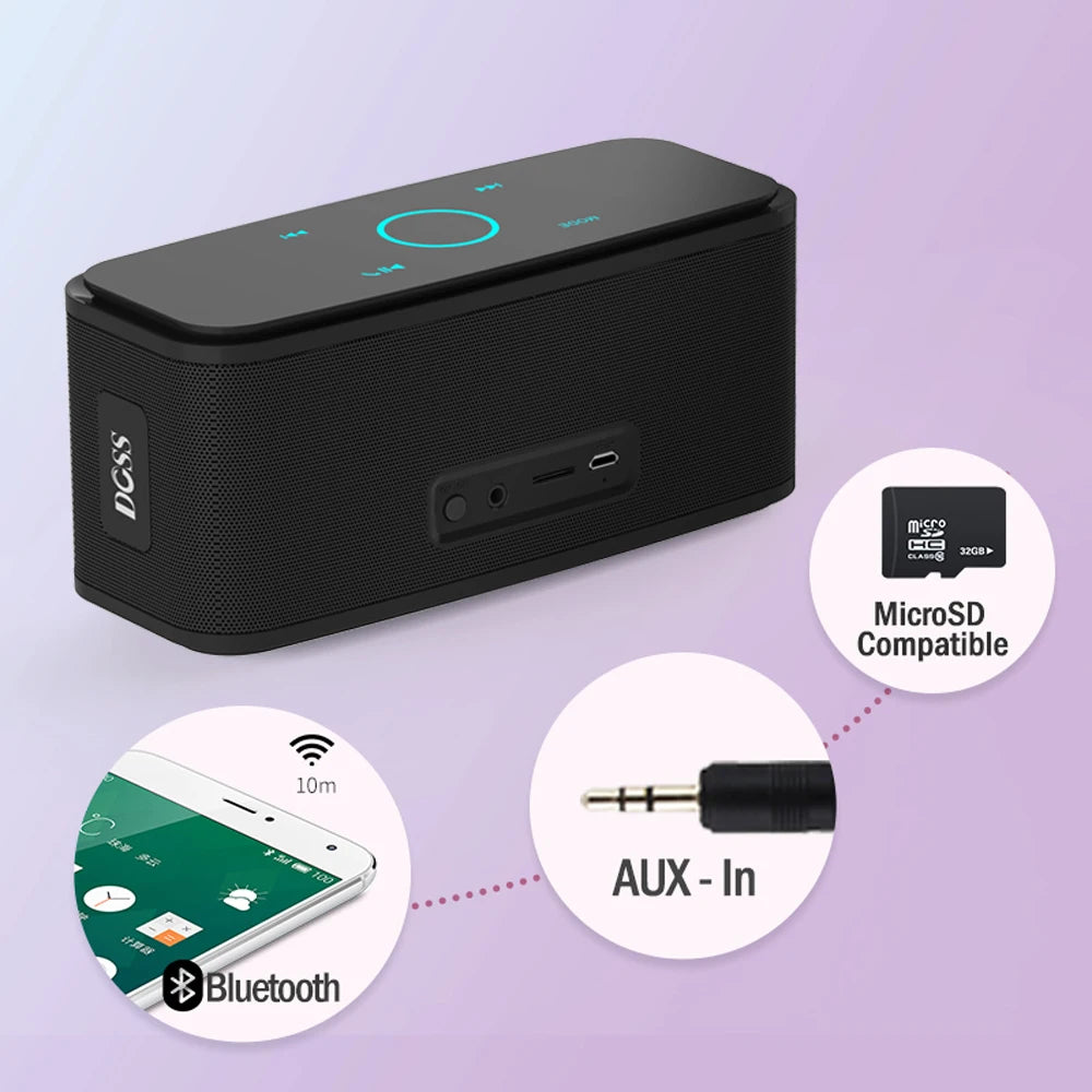 DOSS Wireless Bluetooth Speaker SoundBox BT 5.0 Touch Control Portable Music Sound Box 12W Stereo Sound IPX5 Waterproof Speakers