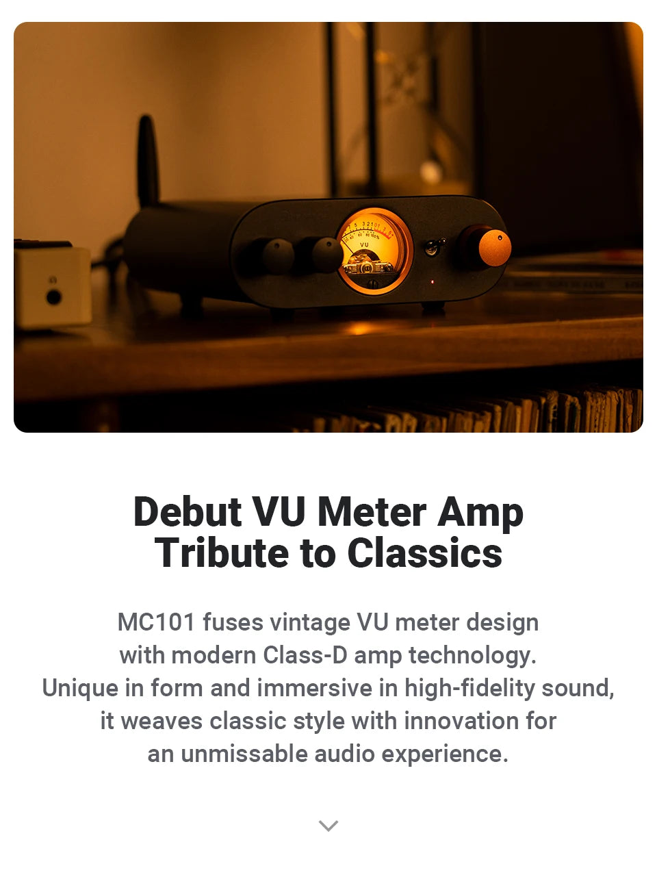 Fosi Audio MC101 Bluetooth Stereo Amplifier Home Audio Mini Amp with VU Meter 2 Channel HiFi Receiver for Passive Speaker