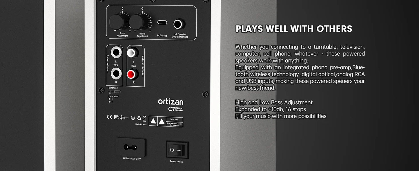 Ortizan C7 Dual-Mode 2.0 Studio Monitors, Active Monitor Speakers for Near Field Music Production, Bluetooth Computer Speakers