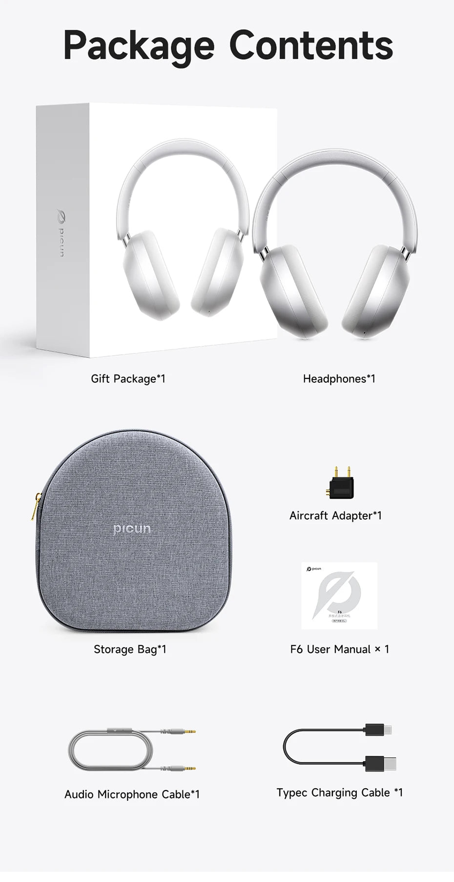 Picun F6 Active Noise Cancelling Wireless Headphones Head Tracking 3D Audio 40mm Hi-Res ANC Bluetooth Headset HIFI APP Control