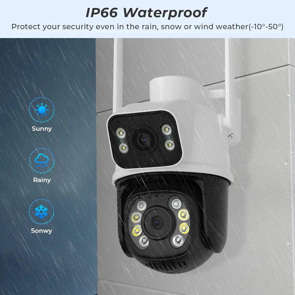 8MP 4K iCSee Wifi Camera Outdoor Dual lens Dual Screen Ai Human Detection Auto tracking Security Protection IP Wifi Surveillance