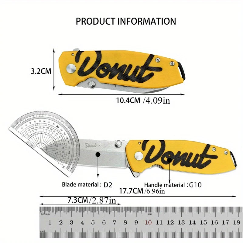 DONUT X SQUID Folding Knife D2 Steel G10 Handle Outdoor Camping Survival EDC Pocket Knife Utility Cutting Knife Men's Gift