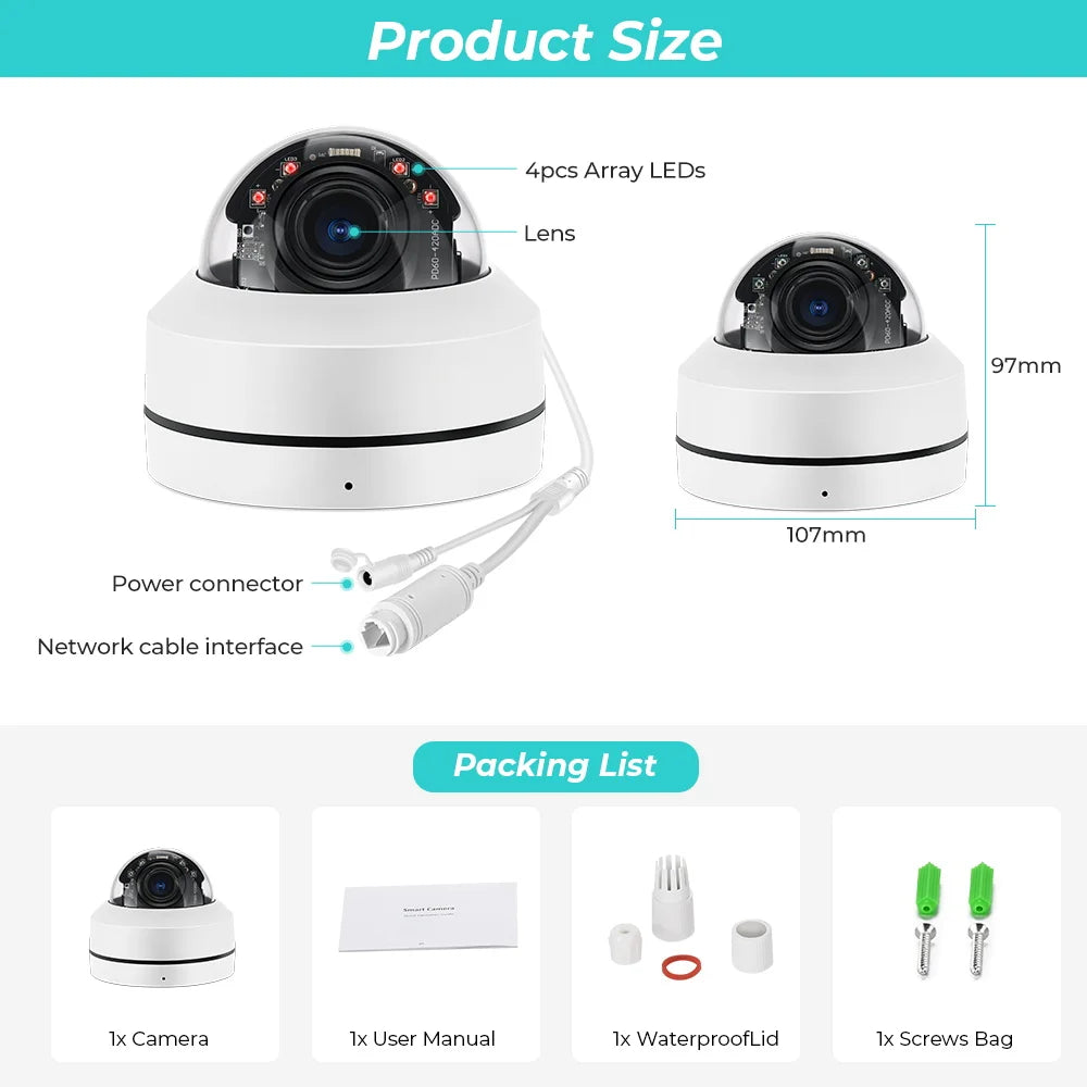 8MP 4K PTZ IP Camera Outdoor PoE Onvif 5X Optical Zoom 5MP 4MP P2P Infrared Audio Dome Camera CCTV Surveillance Camera XMEye App