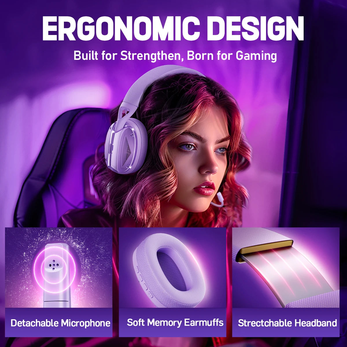Picun G1 2.4GHz Gaming Wireless Headset 3D Surround Sound Spatial Audio ENC HD Mic Headphones for Gamer Lightweight PS5 PC Phone