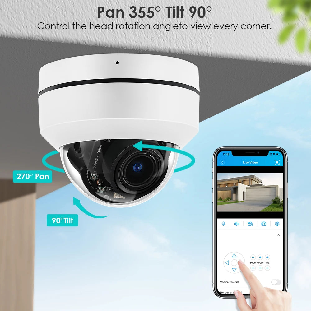 8MP 4K PTZ IP Camera Outdoor PoE Onvif 5X Optical Zoom 5MP 4MP P2P Infrared Audio Dome Camera CCTV Surveillance Camera XMEye App