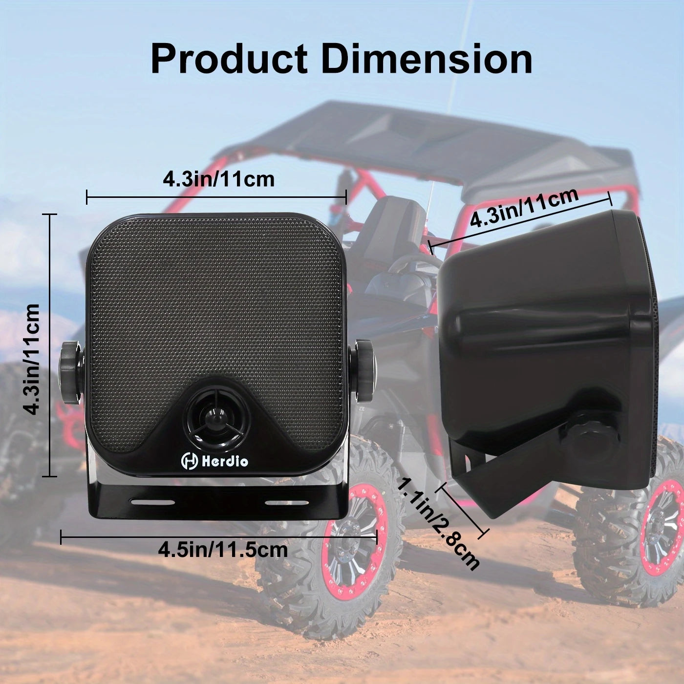 Herdio 2PCS 4‘' 100W Heavy Duty Boat Marine Box Outdoor Speakers Surface Mounted For Skid Steer ATV UTV RZR Golf Cart Tractor