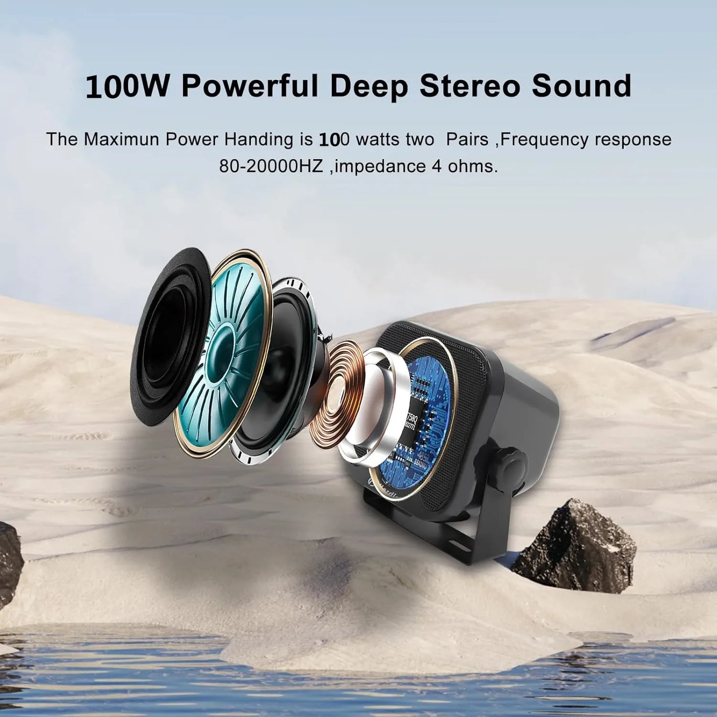 Herdio 2PCS 4‘' 100W Heavy Duty Boat Marine Box Outdoor Speakers Surface Mounted For Skid Steer ATV UTV RZR Golf Cart Tractor