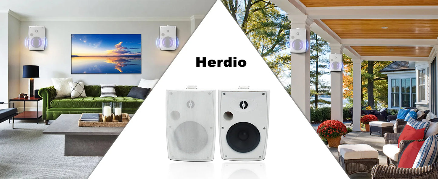 Herdio 2PCS 6.5‘’ 400W Outdoor Passive Speakers Wired Waterproof With Powerful Bass Wall Mount Speakers For Patio Poolside
