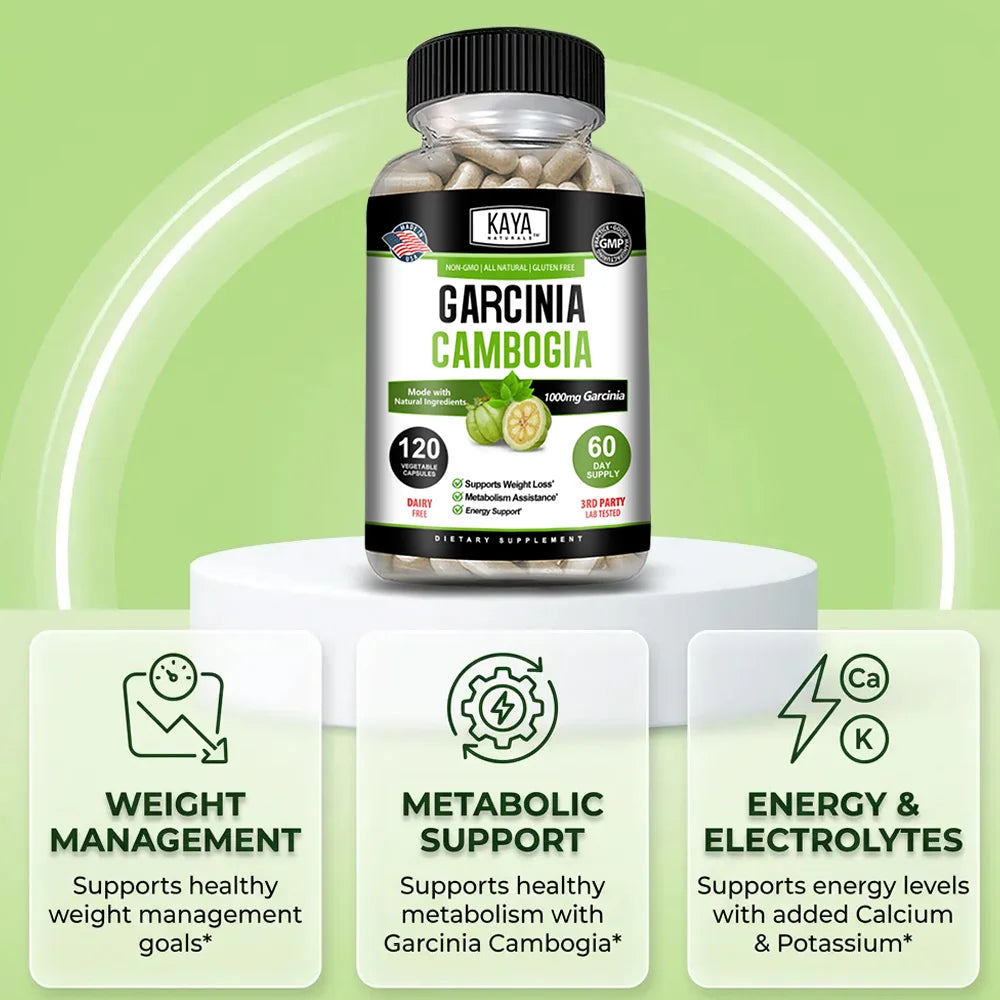 Garcinia Cambogia 120 Veggie Caps (Vegetarian, Natural, Non-GMO & Gluten Free) Wellness Support Supplement for Women & Men