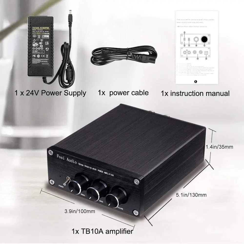 Fosi Audio TPA3116D2 Stereo Amplifier Receiver 2 Channel Mini HiFi Power Amplifier Audio For Home Speakers Bass Treble