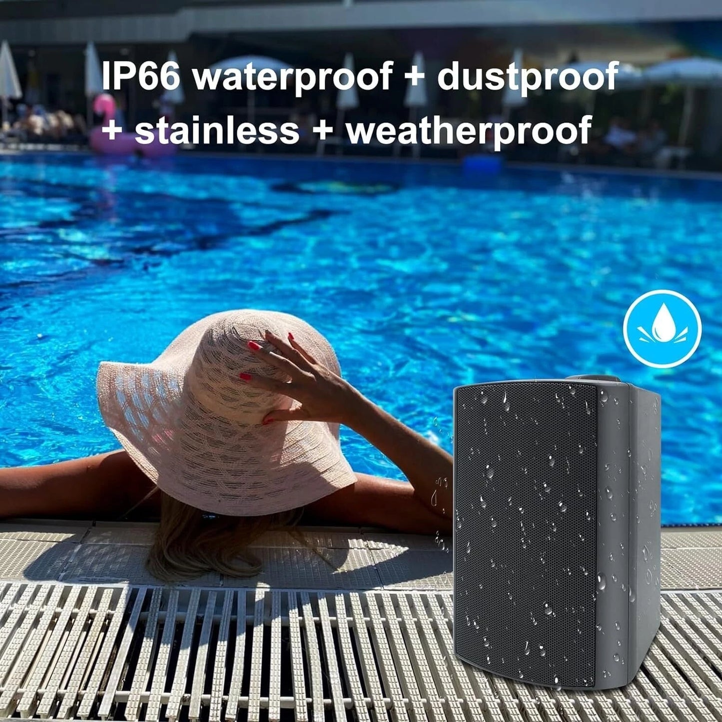 Herdio 2PCS 4'' 200W Wall Mount Outdoor Passive Speakers Waterproof Powerful Bass Expansive Stereo Sound Coverage For Patio Pool