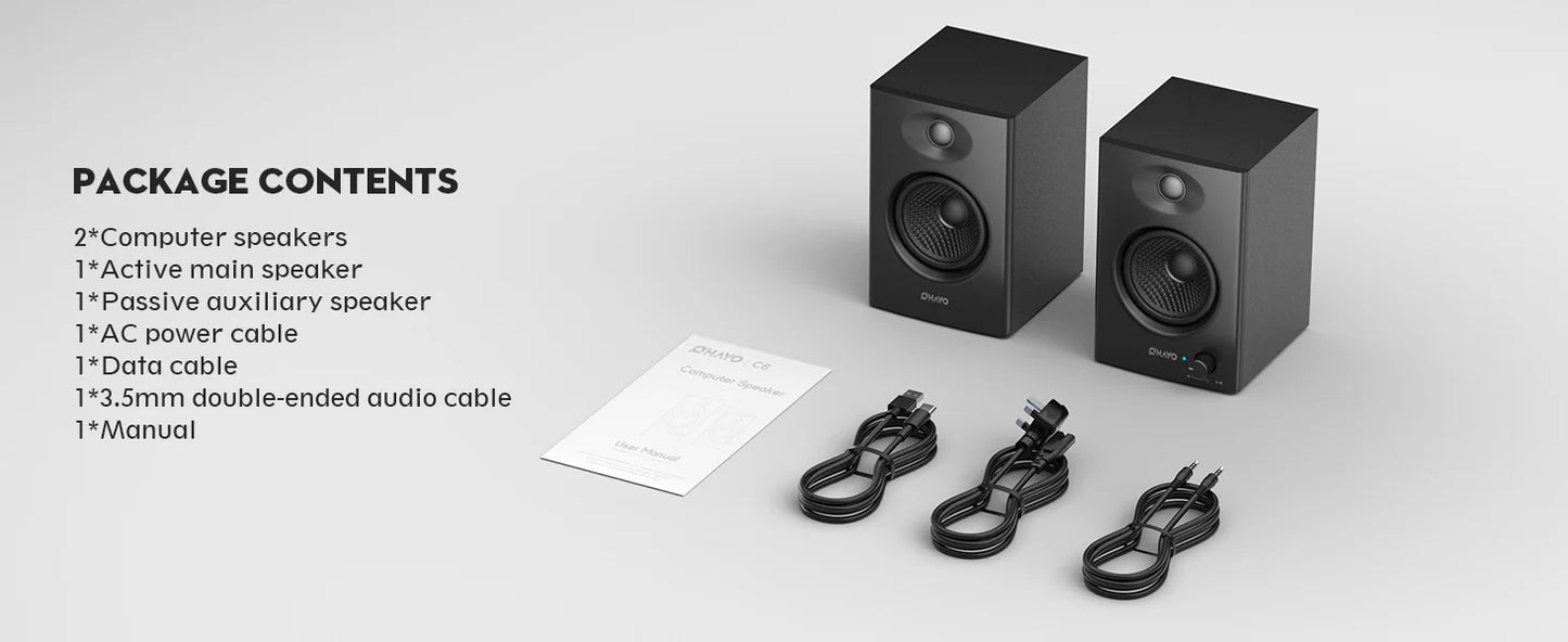 OHAYO Active Bluetooth 5.3 Bookshelf Speakers, 60W MDF Wooden Speaker Unit , 2.0 Computer PC Monitor Gaming Speakers,RCA/AUX/USB