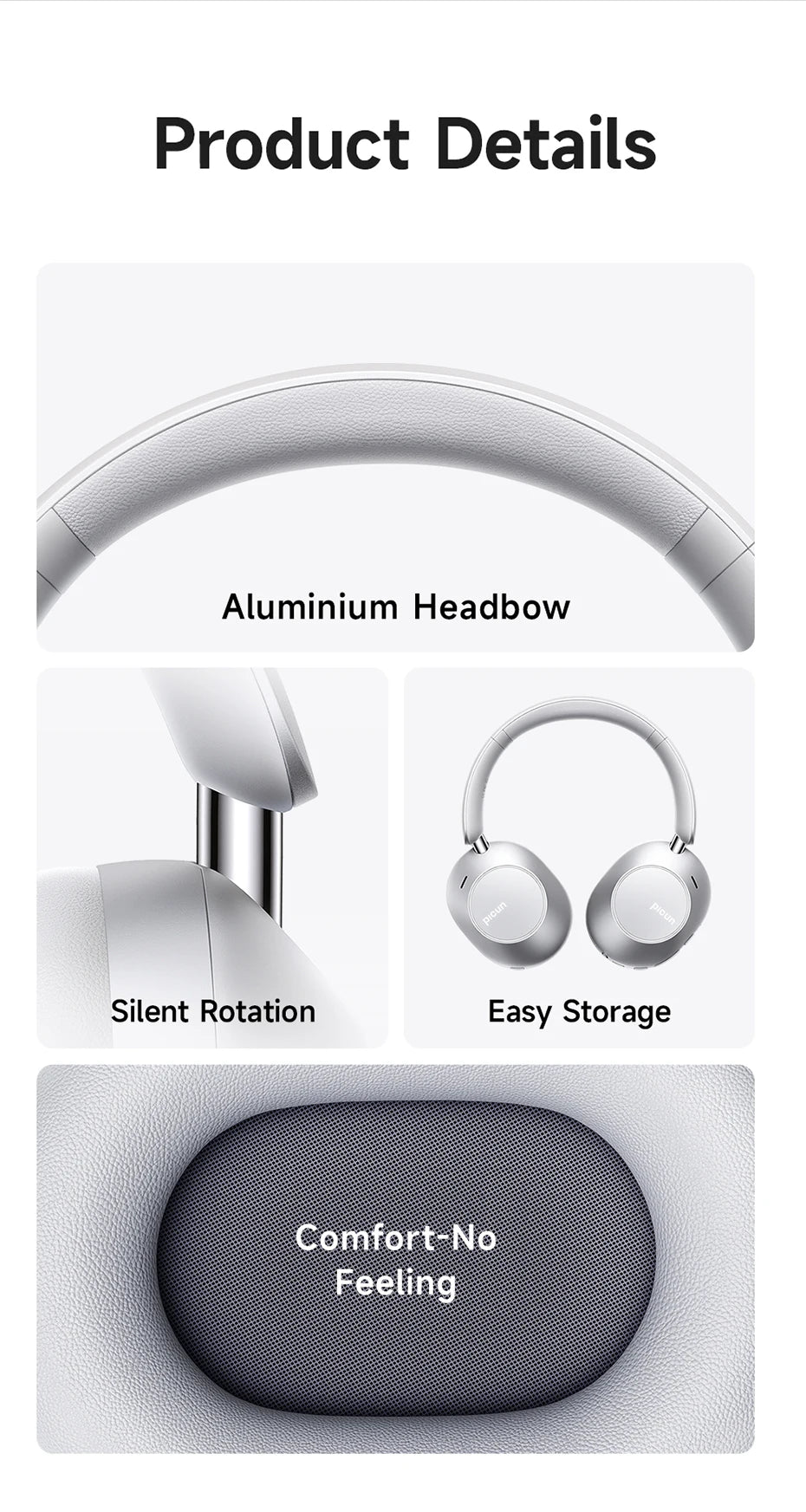 Picun F6 Active Noise Cancelling Wireless Headphones Head Tracking 3D Audio 40mm Hi-Res ANC Bluetooth Headset HIFI APP Control