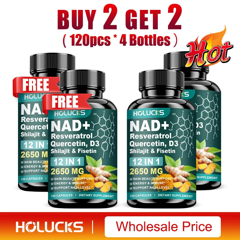 NAD+ Capsules Boost-with Resveratrol Supplement, 12 in 1, Enhance Cellular Vitality, Support Energy & Focus, Immune, Skin Health