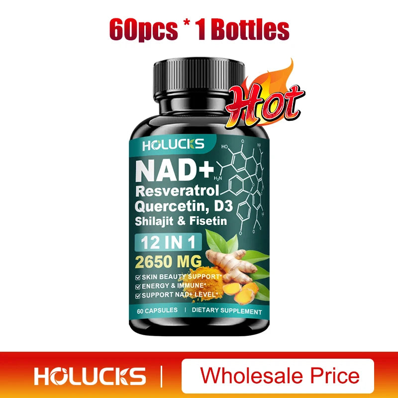 NAD+ Capsules Boost-with Resveratrol Supplement, 12 in 1, Enhance Cellular Vitality, Support Energy & Focus, Immune, Skin Health