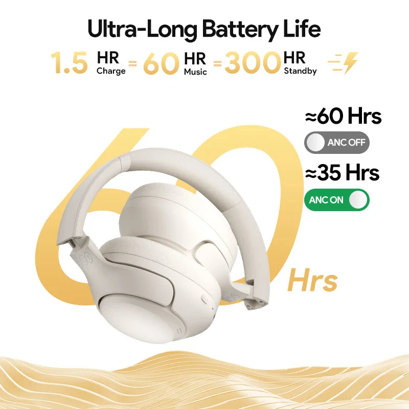 QCY H3 ANC 43dB Active Noise Cancellation Headphones Hi-Res Audio Wireless Earphones Bluetooth 5.4 Over the Ear Headsets 60Hrs